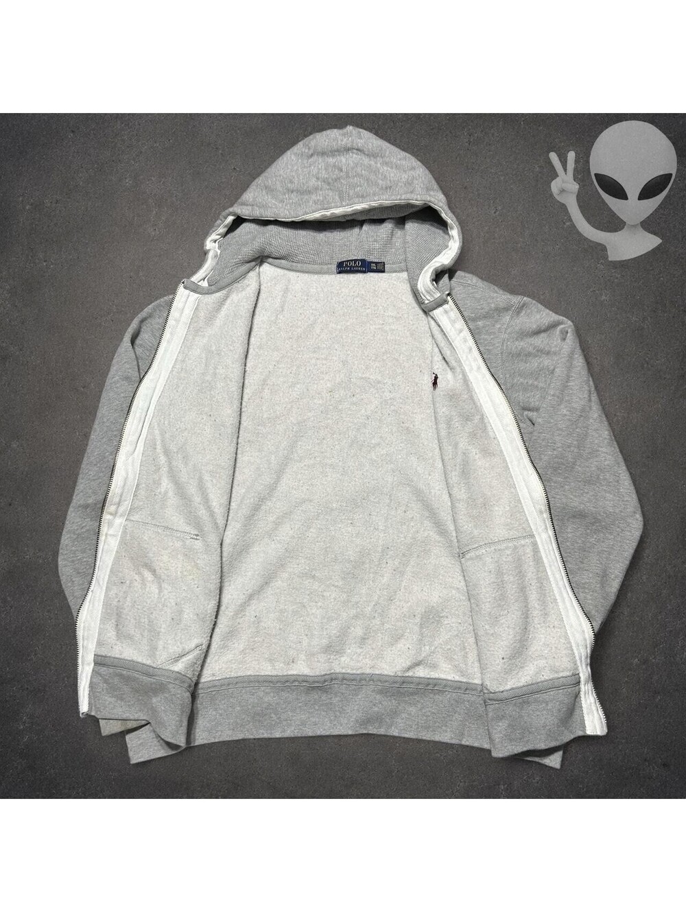 Polo Ralph Lauren Full-Zip Hoodie Mens XXL Gray Fleece Pony Logo Preppy Jacket - Picture 5 of 7